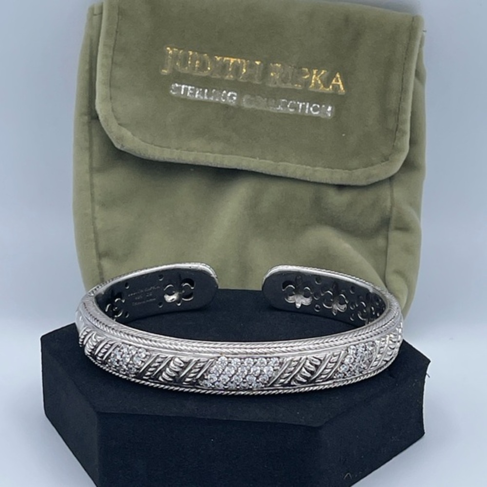 Judith Ripka Sterling Silver Diamonique Cuff Bracelet 925 CZ Rhodium Plated